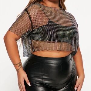 Black Sheer Rhinestone Crop Top